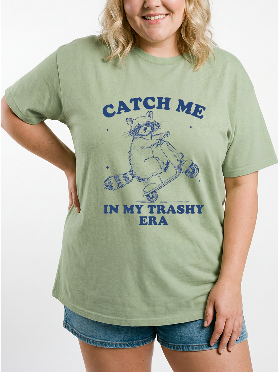 Vintage Catch Me In My Trashy Era Raccoon Oversize Graphic Tee