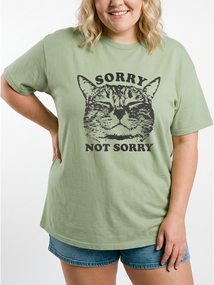 Vintage Sorry Not Sorry Cat Oversize Graphic Tee