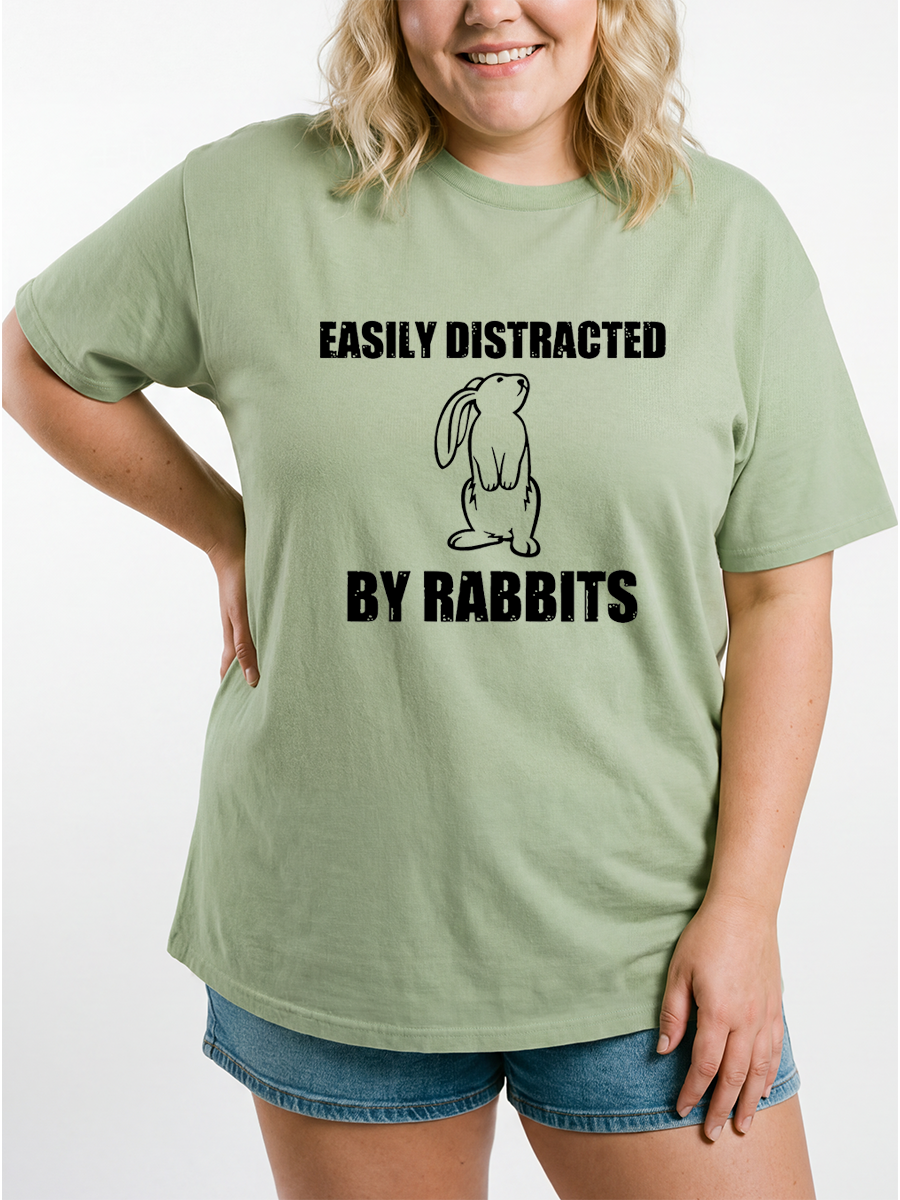Vintage Easily Distracted By Rabbits Oversize Graphic Tee
