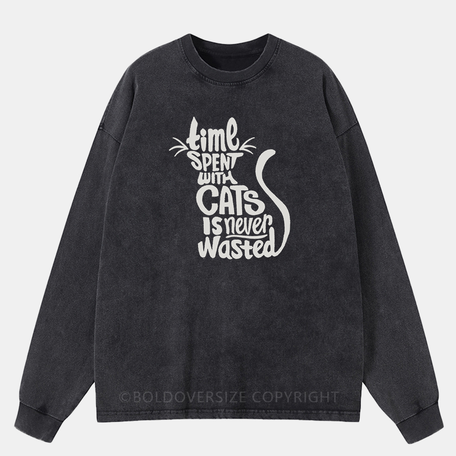 Vintage Time Spent With Cats Is Never Wasted Washed Long Sleeve Shirt