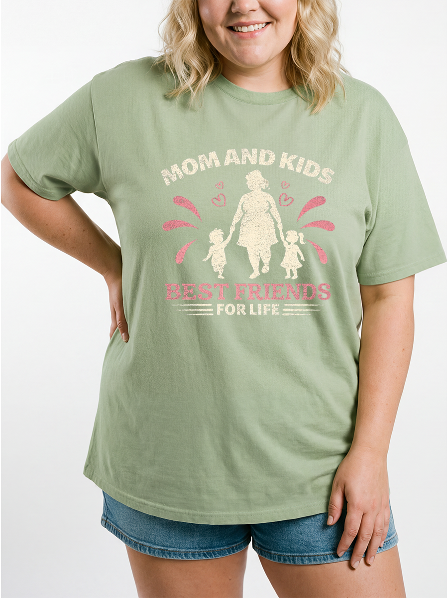 Vintage Mom And Kids Best Friends For Life Oversize Graphic Tee