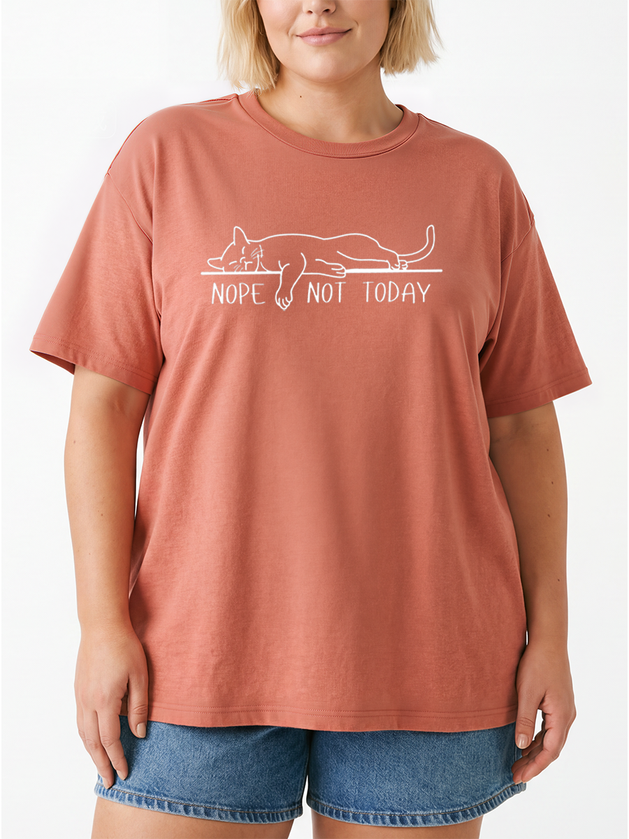Vintage Nope Not Today Funny Cat Oversize Graphic Tee