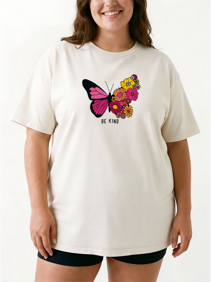 Vintage Be Kind Floral Butterfly Oversize Graphic Tee