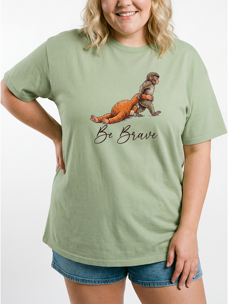 Vintage Be Brave  Monkey Oversize Graphic Tee