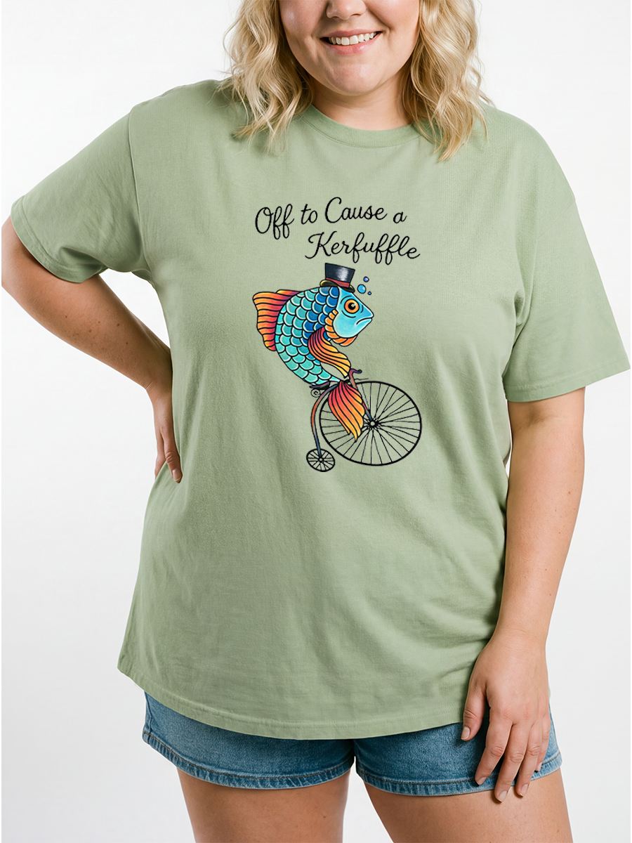 Vintage Off To Cause A Kerfuffle A Riding Fish Oversize Graphic Tee