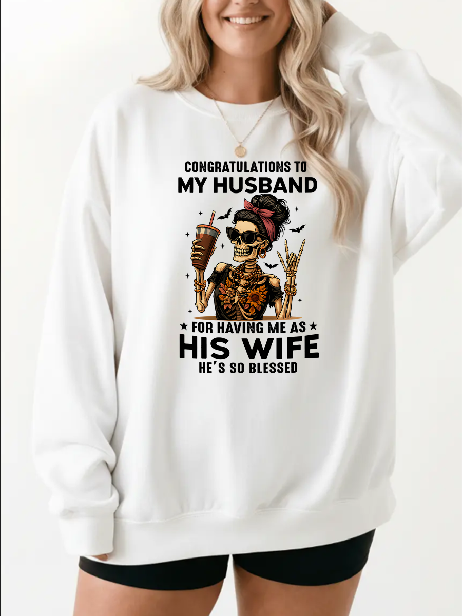 Vintage Congratulations To My Husband Oversize Graphic Sweatshirt
