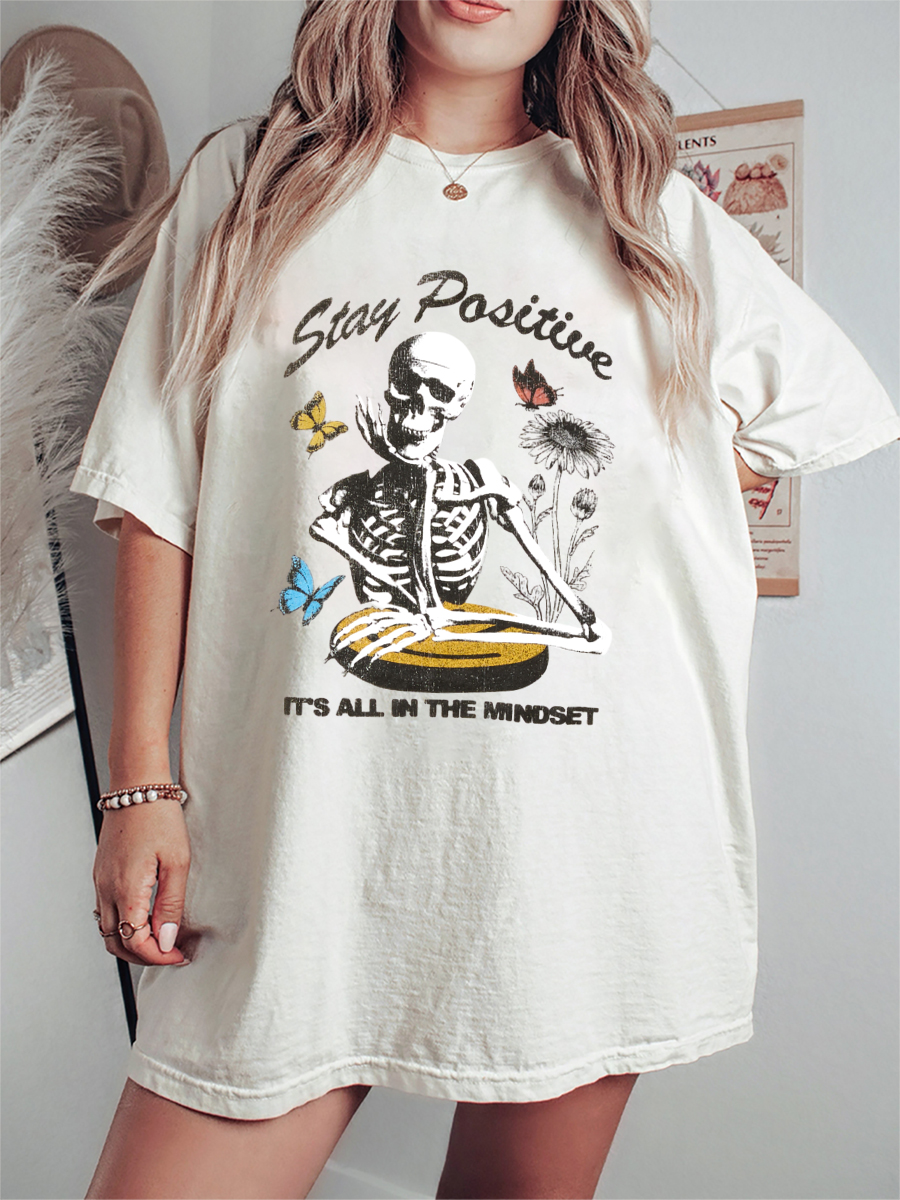 Vintage Stay Positive Skeleton Tee