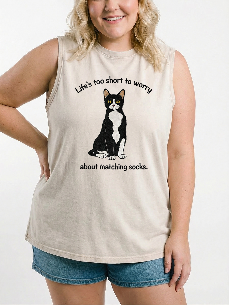 Vintage Life'S Too Short To Worry About Matching Socks Washed Tank