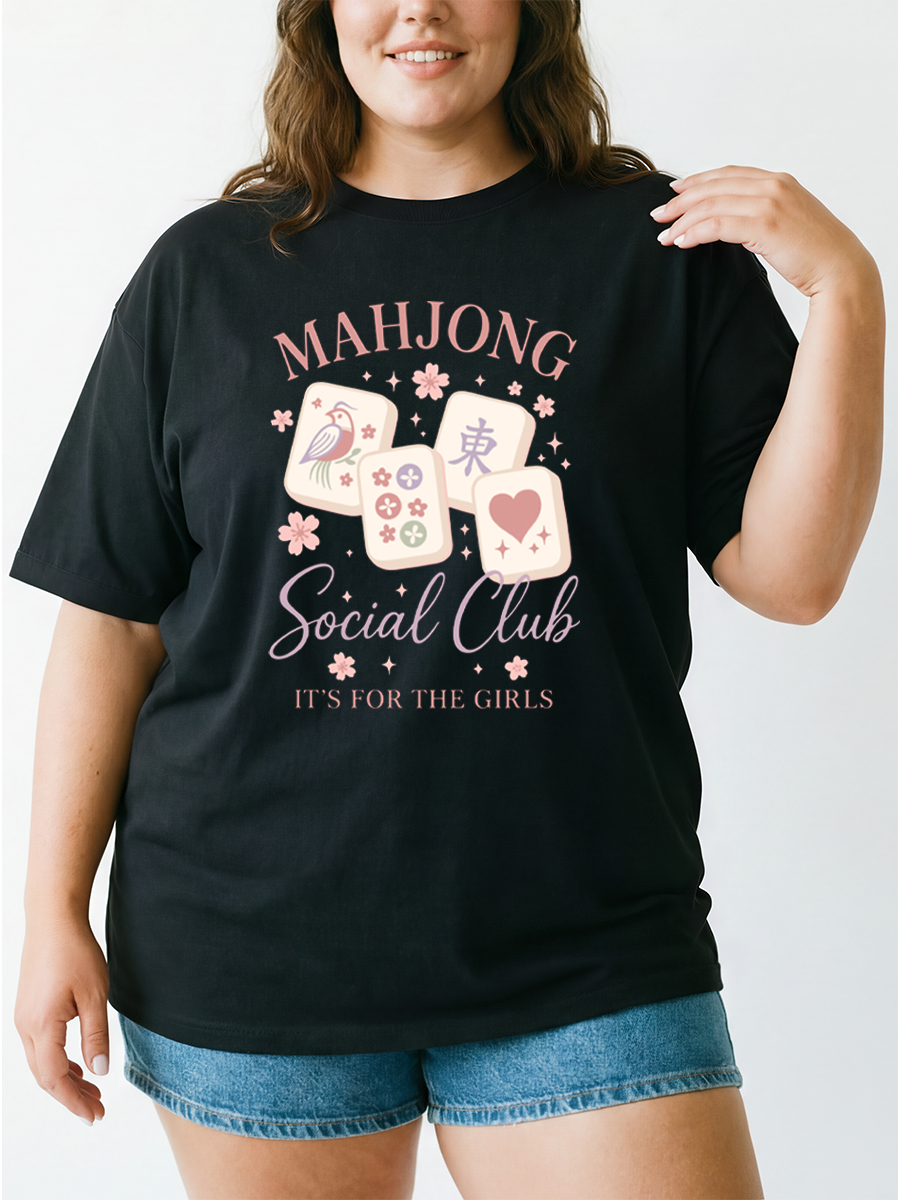 Vintage Funny Mahjong Mama Gift Oversize Graphic Tee