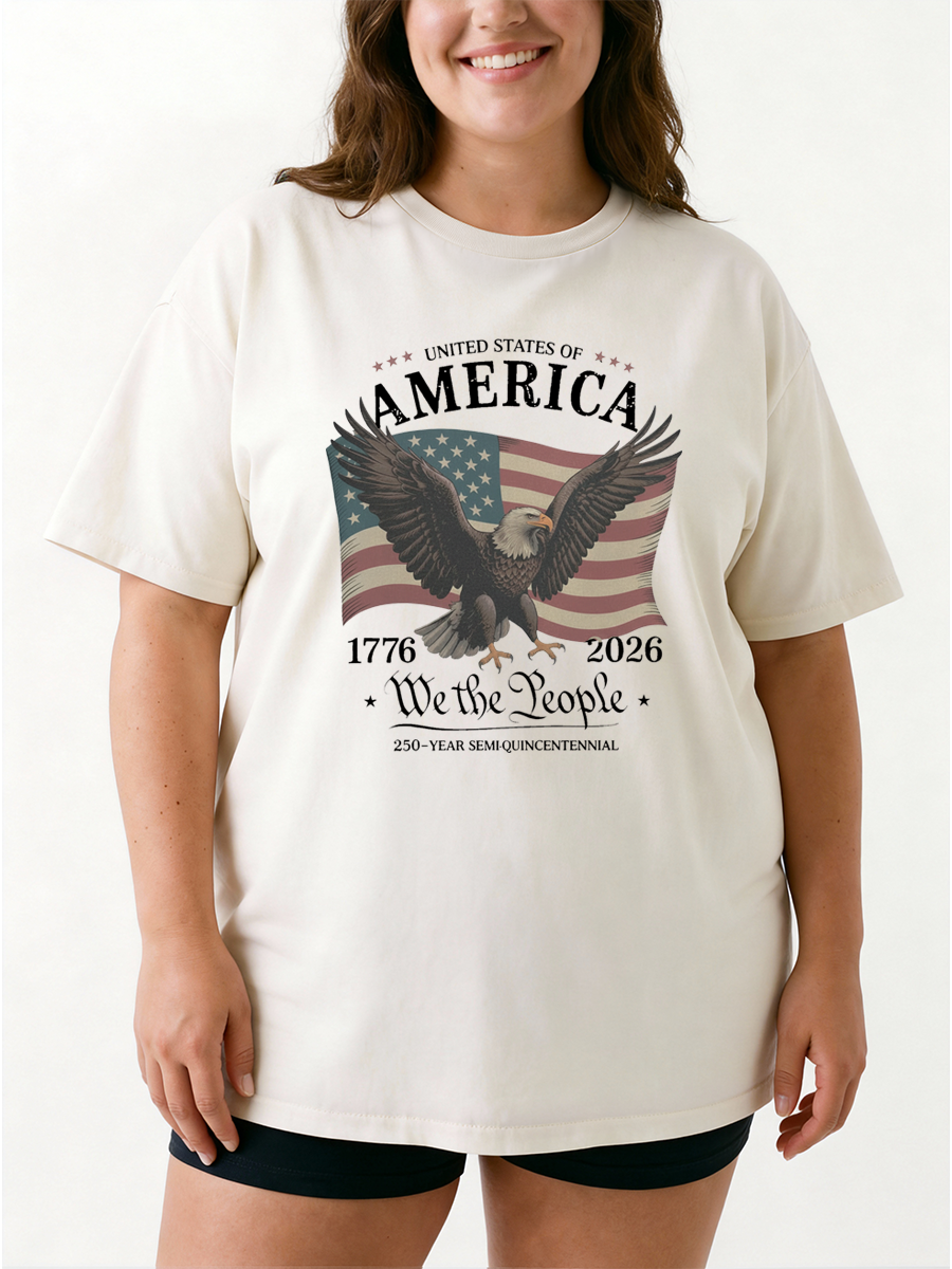 Vintage We The People Patriotic Eagle American Flag Oversize Graphic Tee