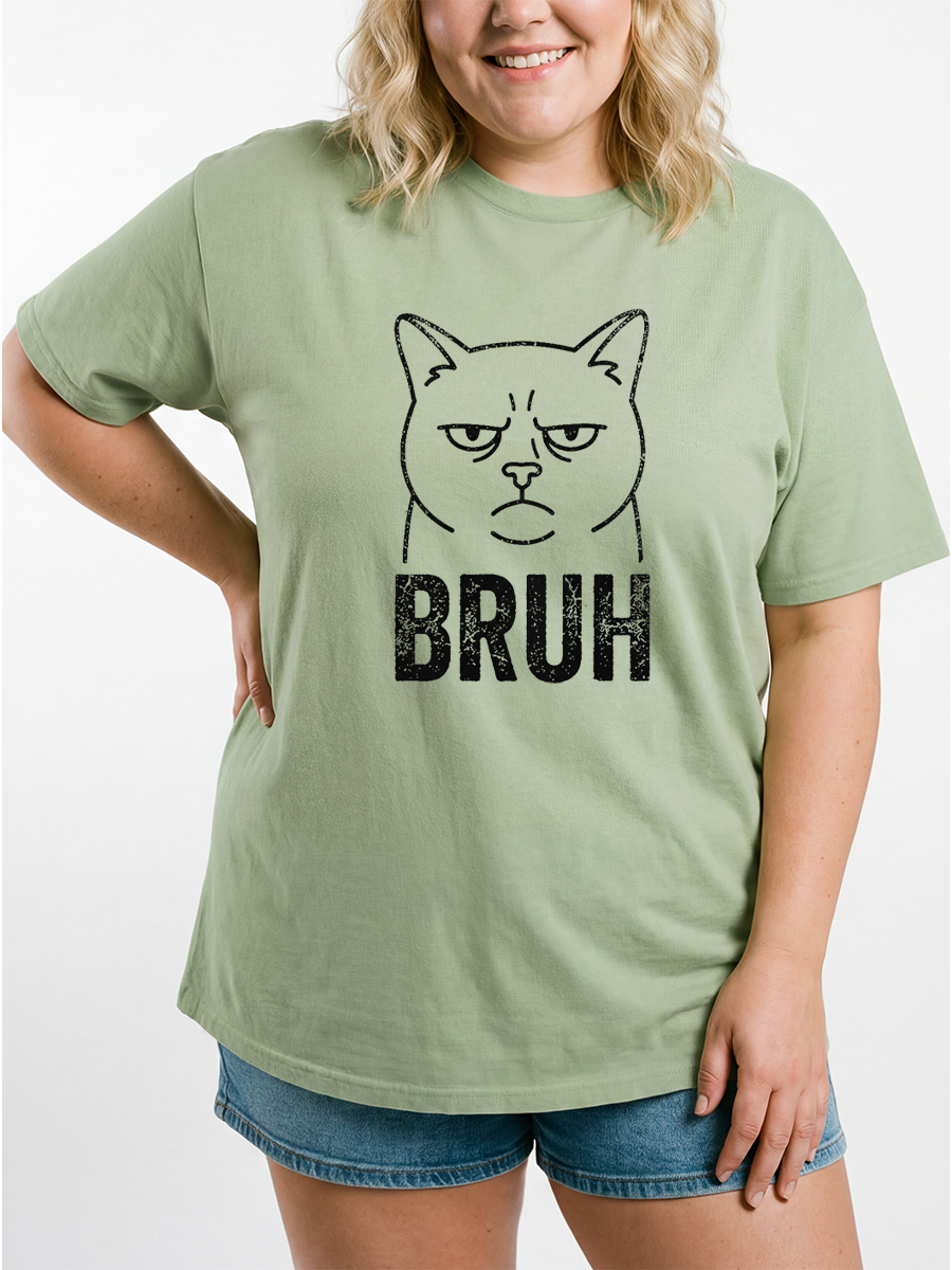 Vintage Bruh Unimpressed Cat Oversize Graphic Tee