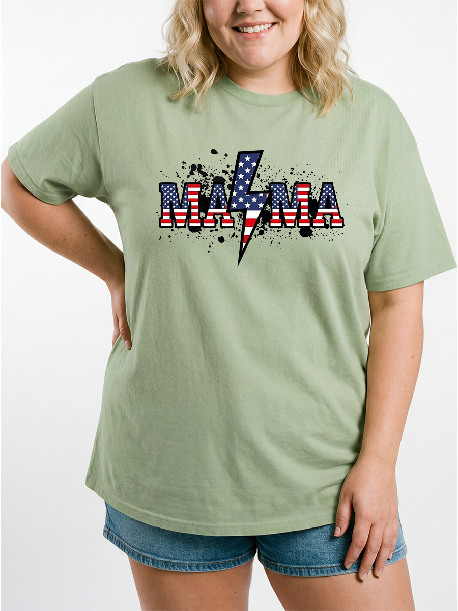 Vintage America Flag Mama Oversize Graphic Tee