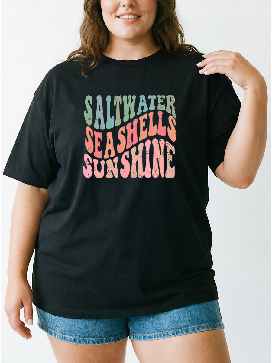 Vintage Saltwater Seashells Sunshine Oversize Graphic Tee