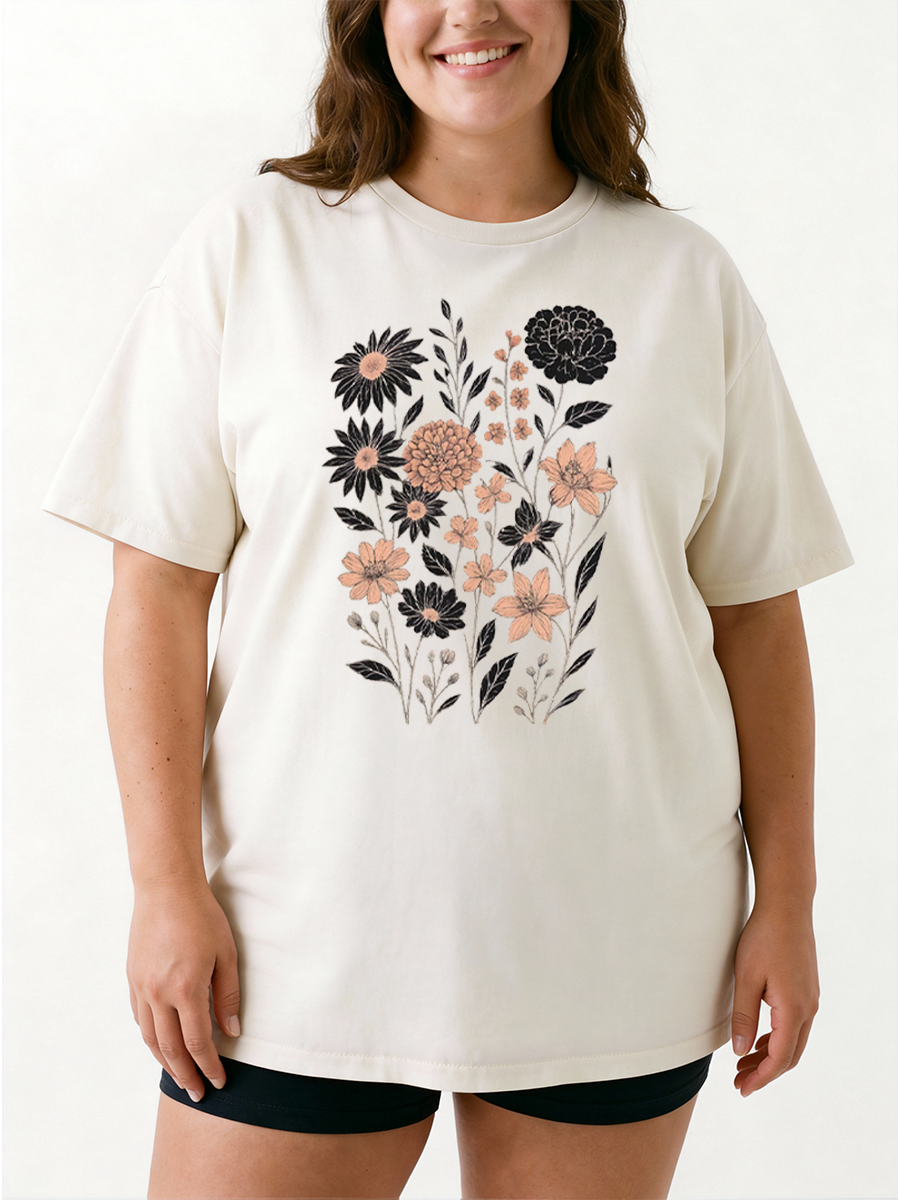 Vintage Wildflowers Floral For Mom Oversize Graphic Tee