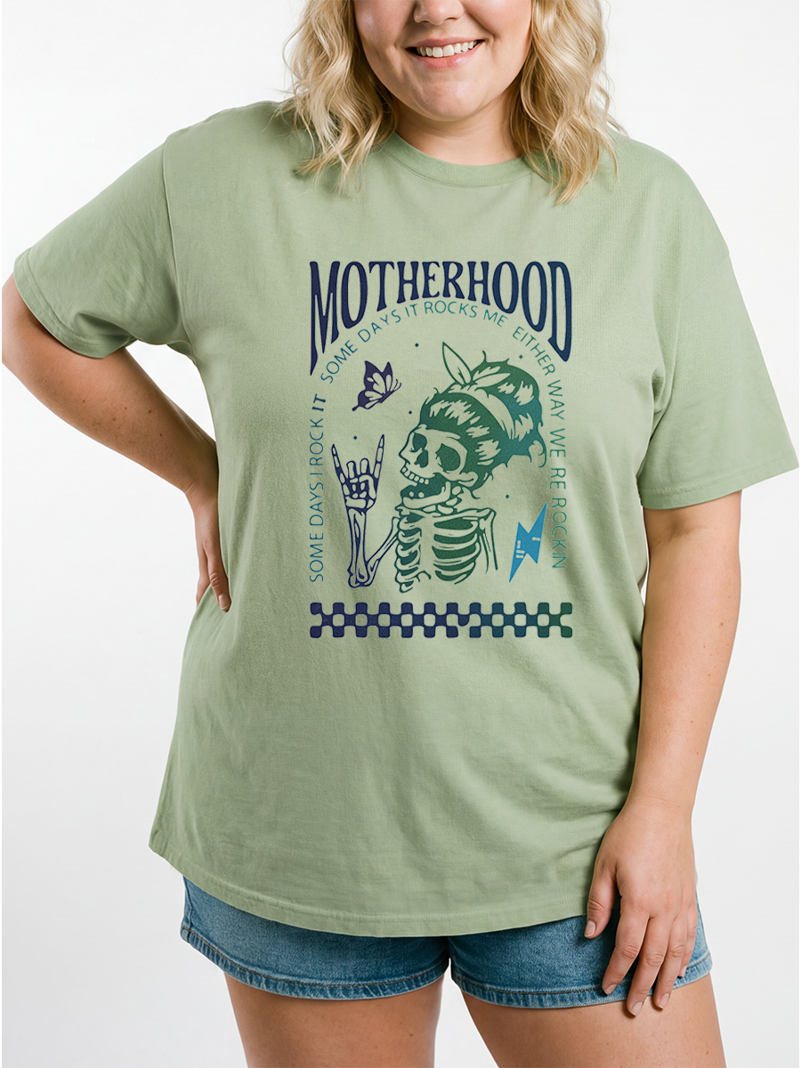 Vintage Motherhood Sometimes I Rock It Sometimes It Rocks Me Oversize Graphic Tee