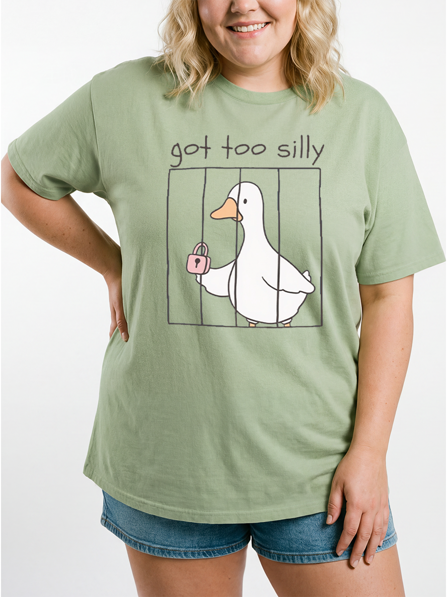 Vintage Got Too Silly – Funny Goose In Jail Oversize Graphic Tee
