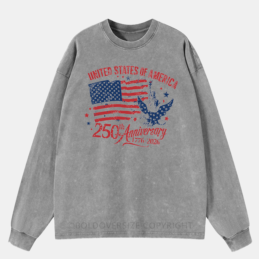 Vintage America 250Th Anniversary Patriotic Eagle Washed Long Sleeve Shirt
