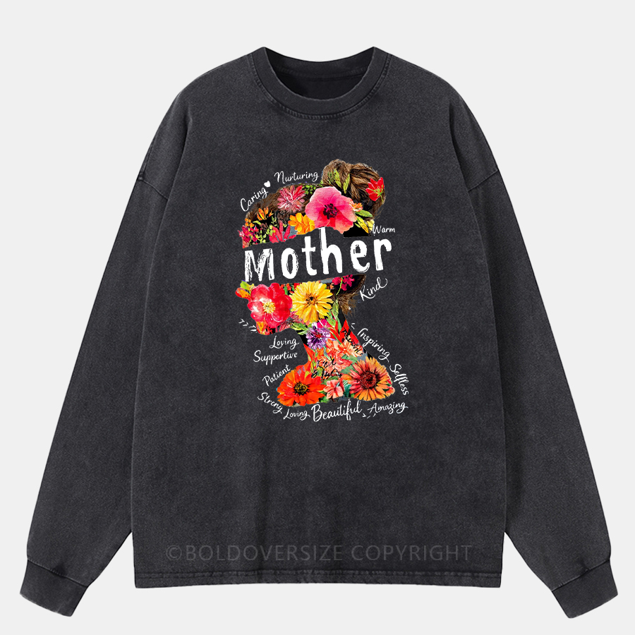 Vintage Boho Floral Mama Washed Long Sleeve Shirt