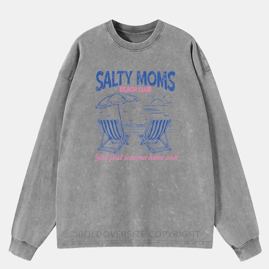 Vintage Salty Moms Beach Club Washed Long Sleeve Shirt