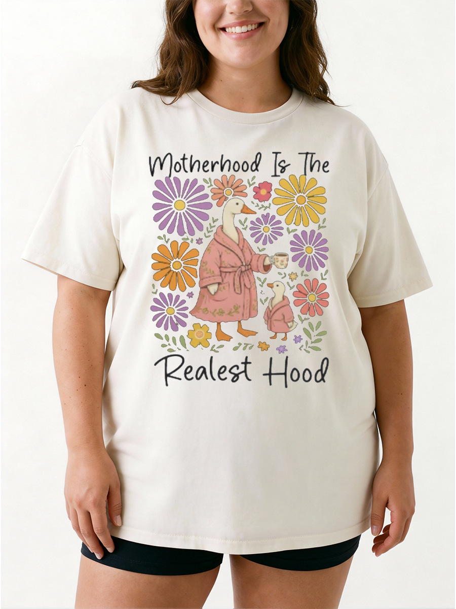 Vintage Floral Motherhood Is The Realest Hood Funny Ducks Oversize Graphic Tee