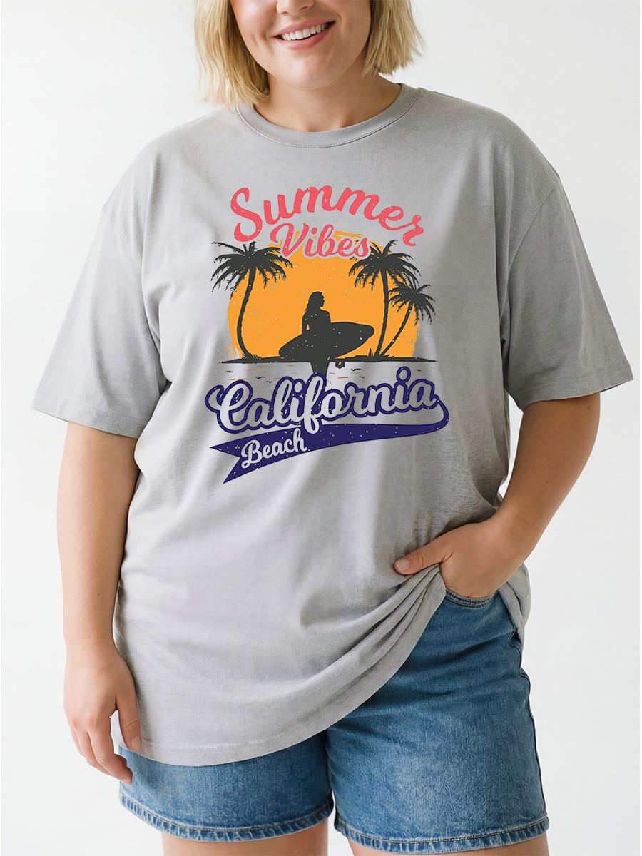 Vintage Summer Vibes California Beach Oversize Graphic Tee