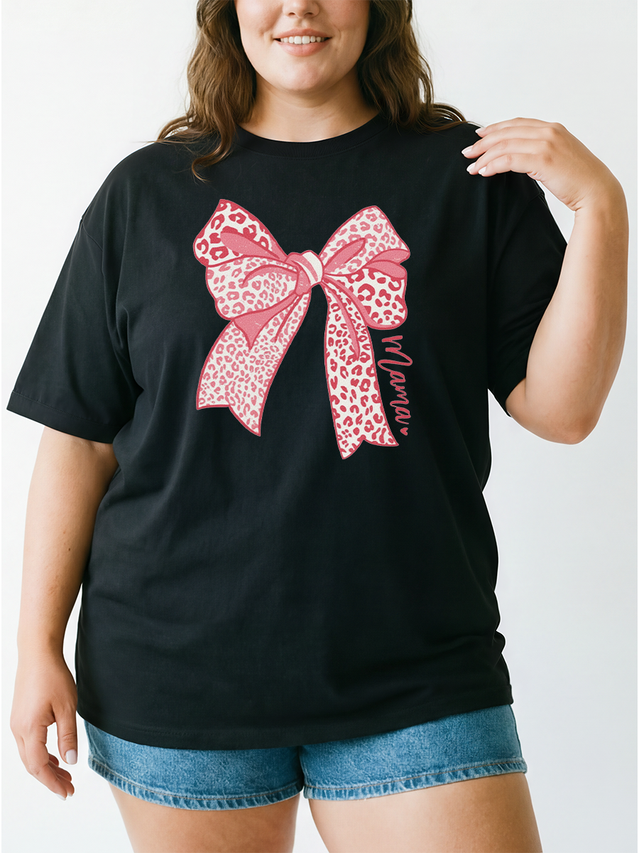 Vintage White Leopard Bow Mothers Day Oversize Graphic Tee