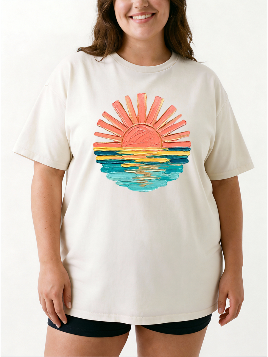 Vintage Summer Ocean Sunset Oversize Graphic Tee