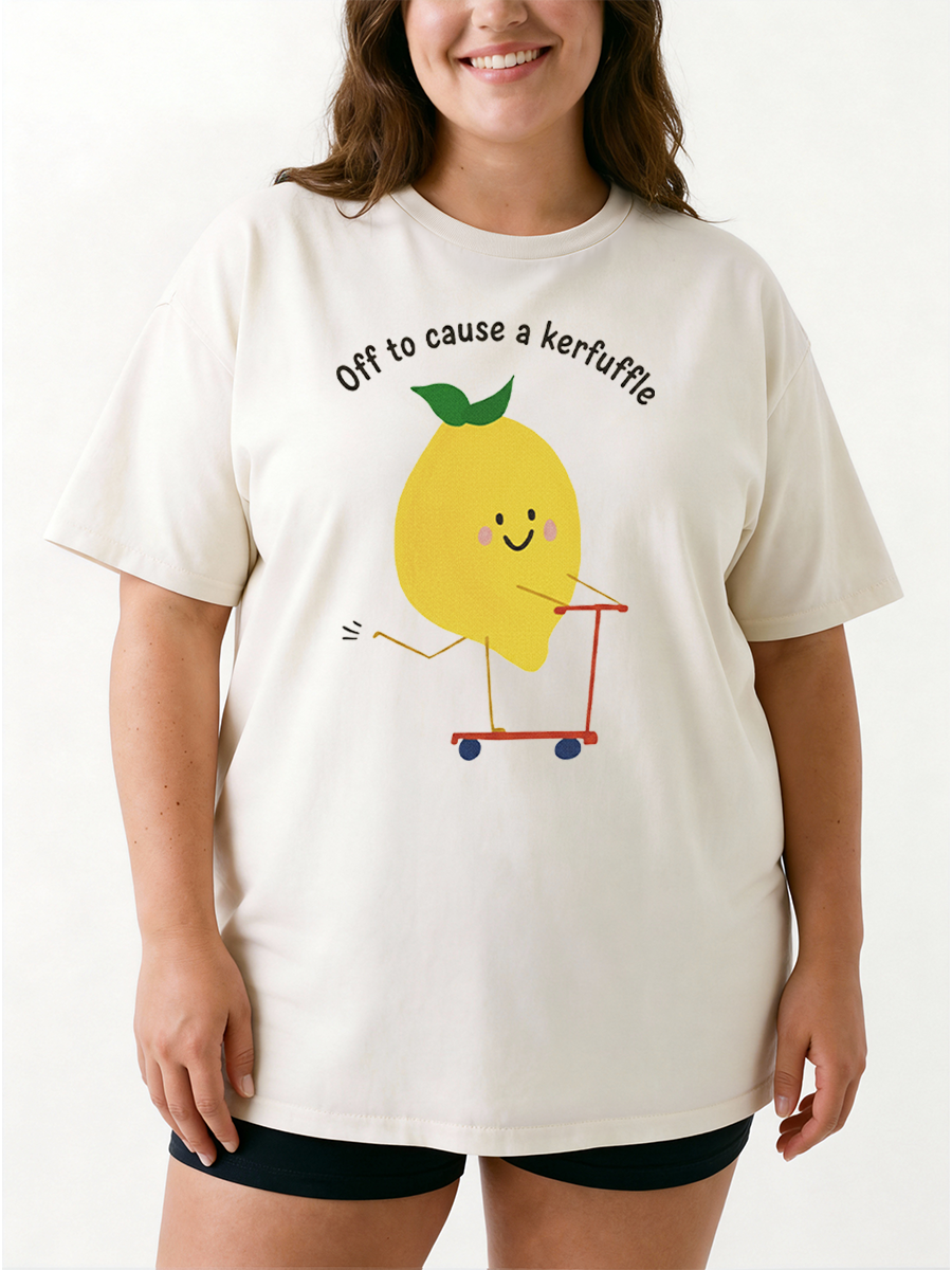 Vintage Off To Cause A Kerfuffle Lemon Oversize Graphic Tee