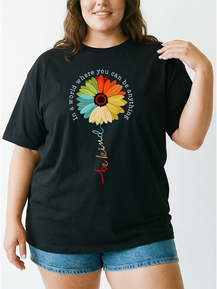 Vintage Colorful Flower Be Kind Oversize Graphic Tee