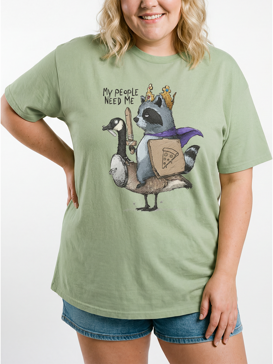 Vintage My People Need Me Funny Raccon Oversize Graphic Tee