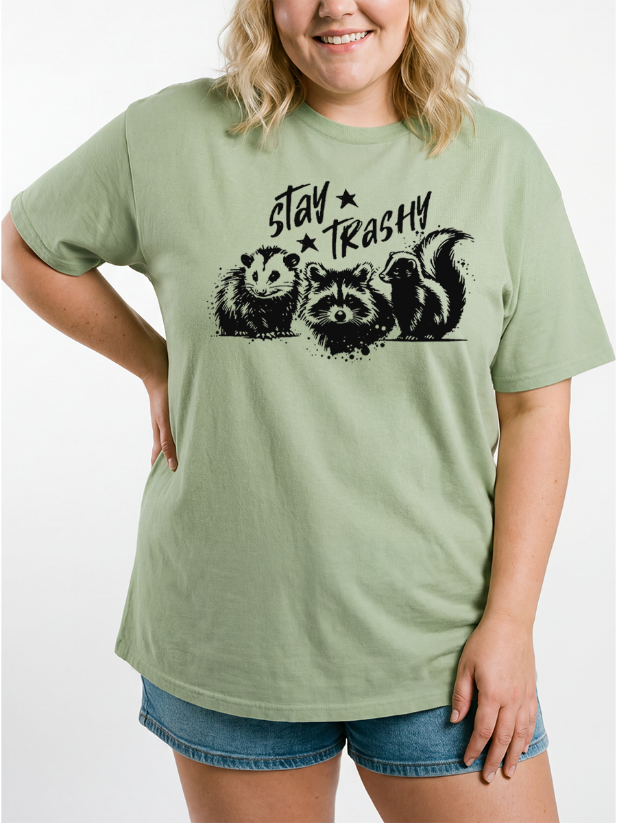 Vintage Stay Trashy Cute Animals Oversize Graphic Tee