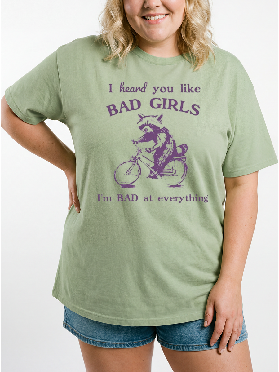 Vintage I Heard You Like Bad Girls Funny Raccon Oversize Graphic Tee