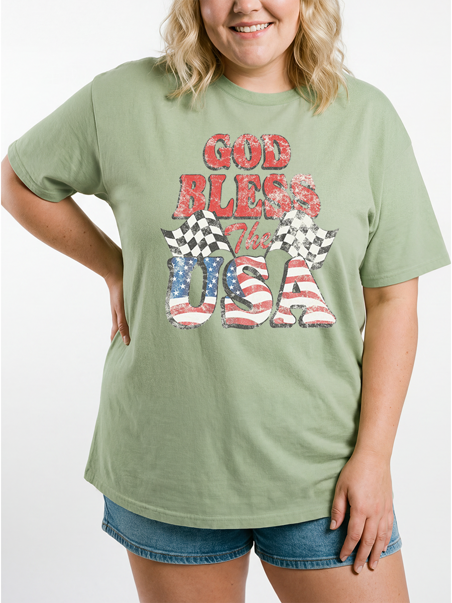 Vintage God Bless The Usa Oversize Graphic Tee