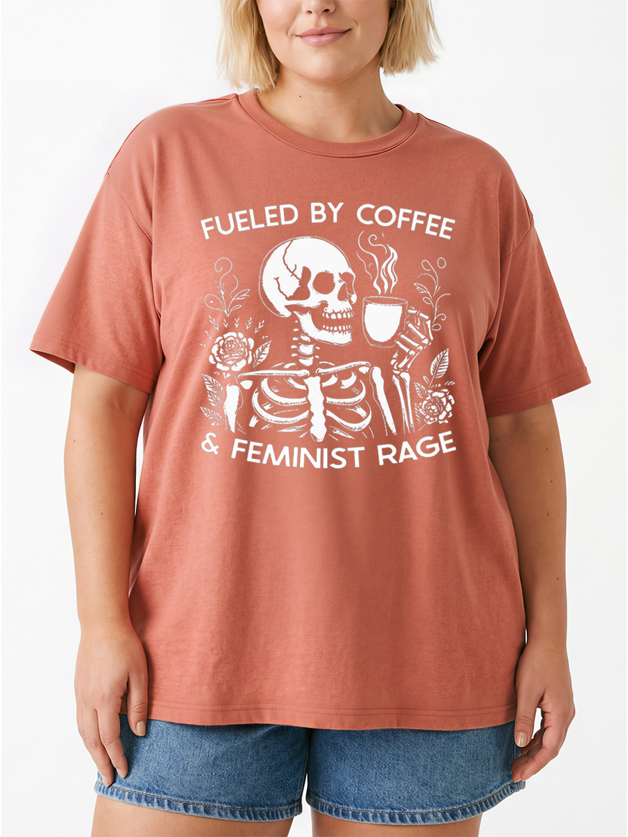 Vintage Fueled By Caffee And Feminist Rage Oversize Graphic Tee