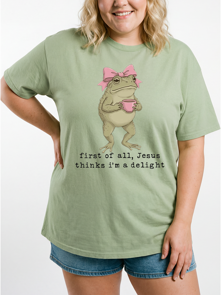 Vintage Jesus Thinks I'M A Delight Christian Frog Oversize Graphic Tee