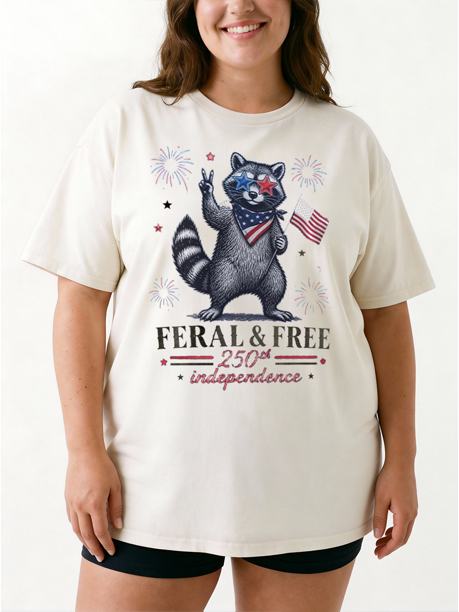 Vintage Feral And Free Raccoon Usa 250Th Anniversary Oversize Graphic Tee