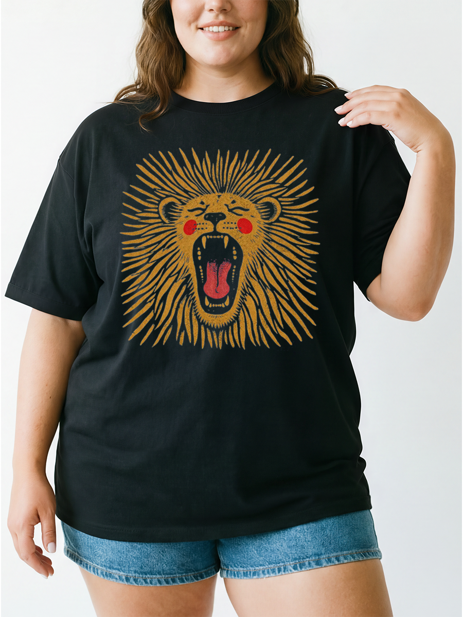 Vintage Boho Lion Oversize Graphic Tee