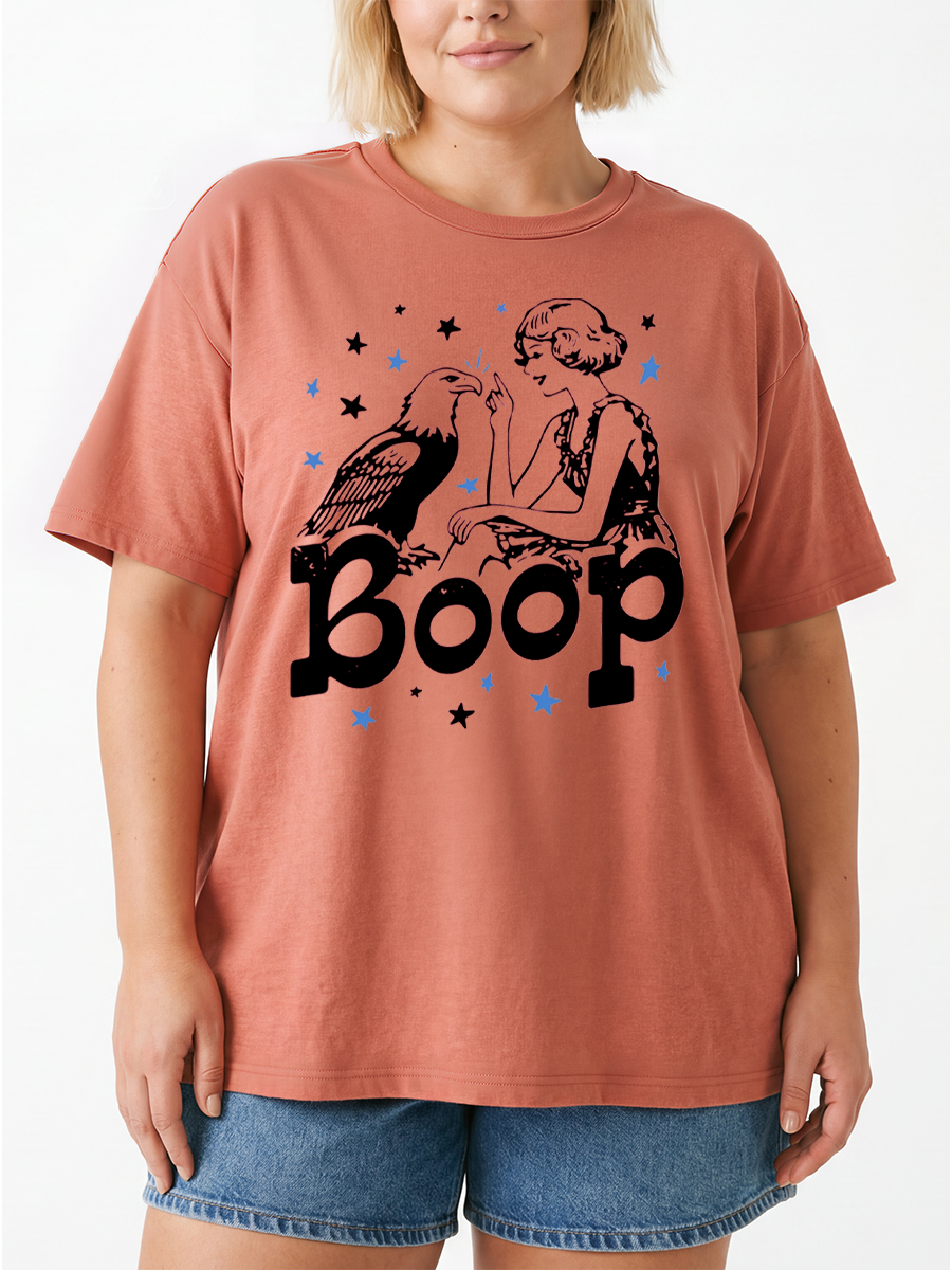 Vintage Boop Eagle Patriotic Independence Day Oversize Graphic Tee