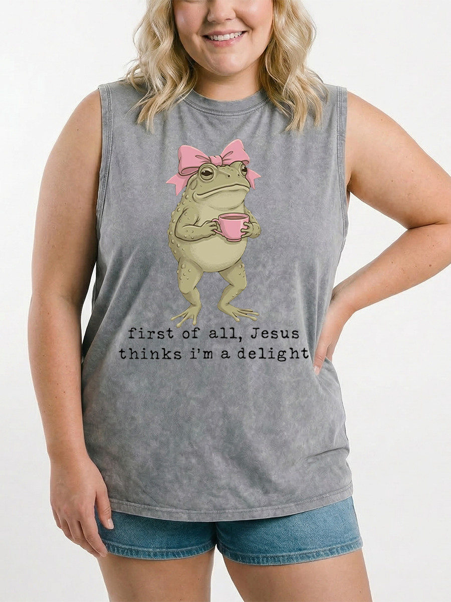 Vintage Jesus Thinks I'M A Delight Christian Frog Washed Tank