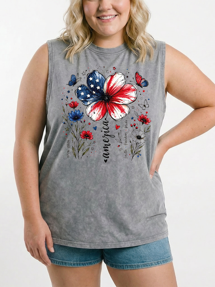 Vintage Usa 250Th Anniversary Floral Washed Tank