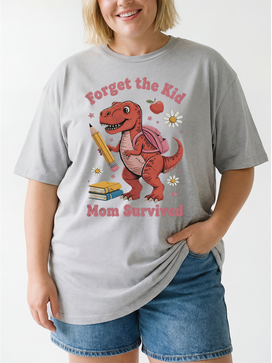 Vintage Funny Back To School Mom Shirt Forget The Kid Mom Survived Oversize Graphic Tee