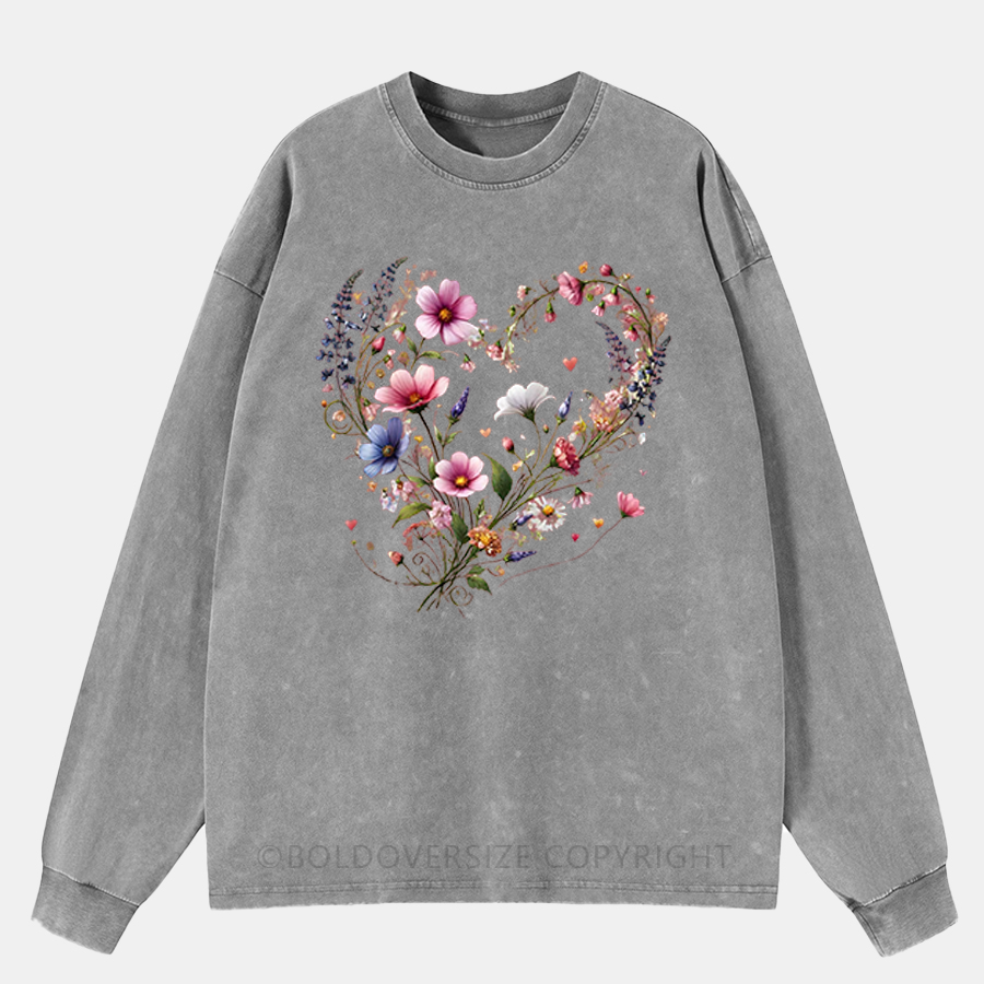 Vintage Aesthetic Floral Washed Long Sleeve Shirt