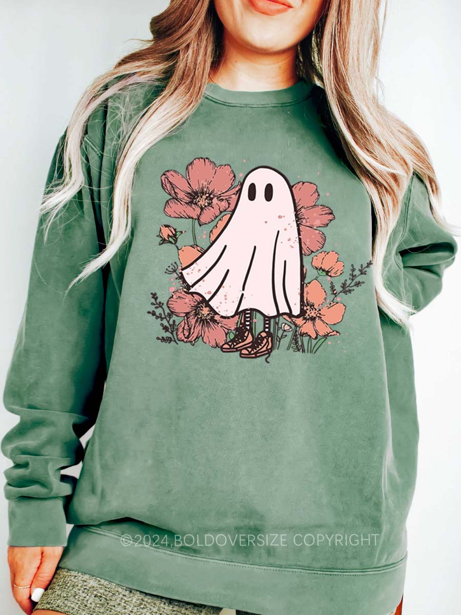 Vintage Floral Halloween Ghost Sweatshirt