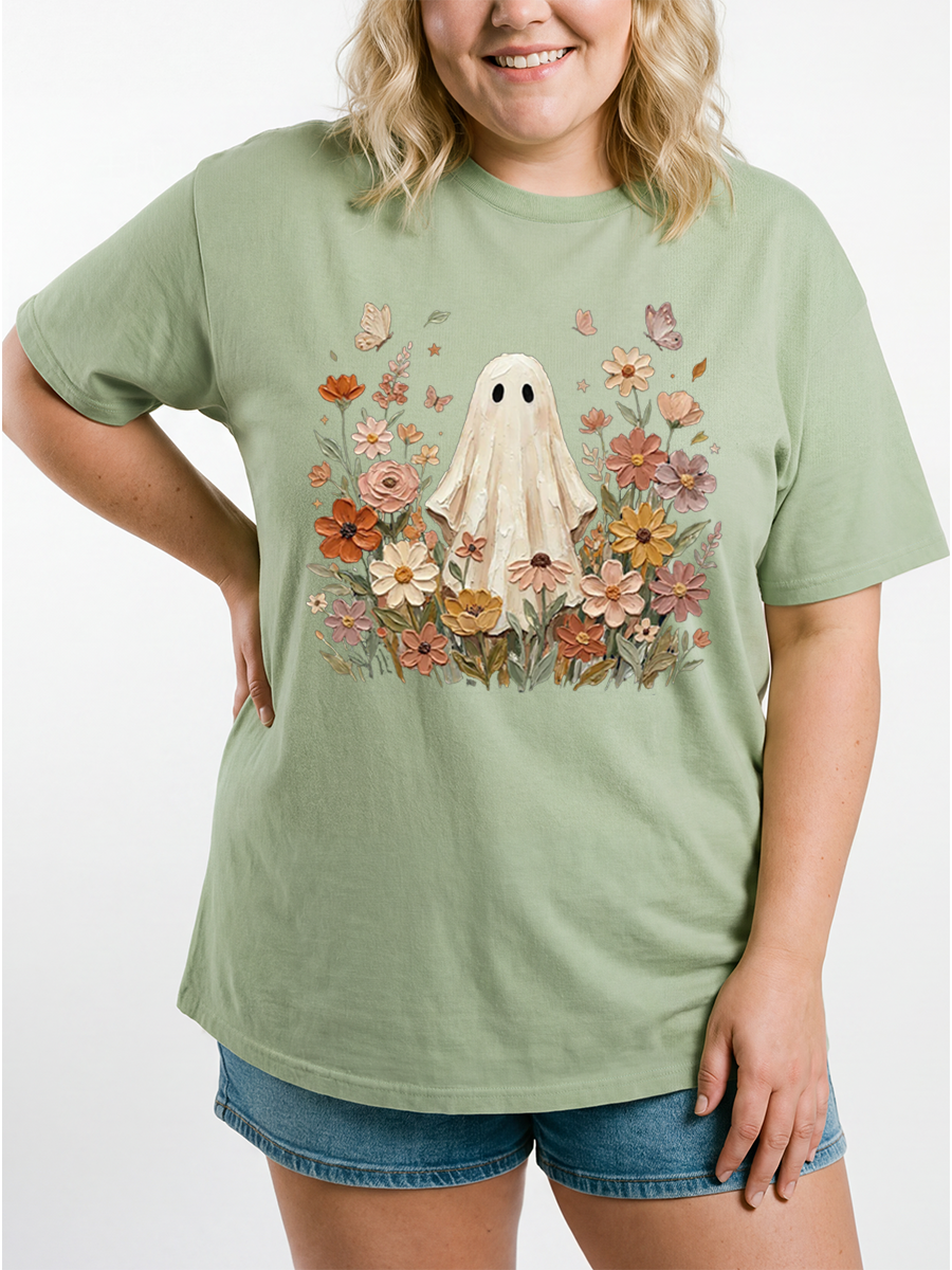 Vintage Ghost Fall Halloween Oversize Graphic Tee