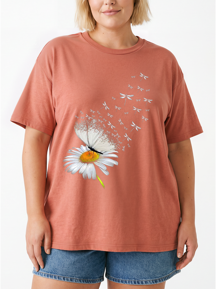 Vintage Daisy Butterfly And Dragonfly Oversize Graphic Tee