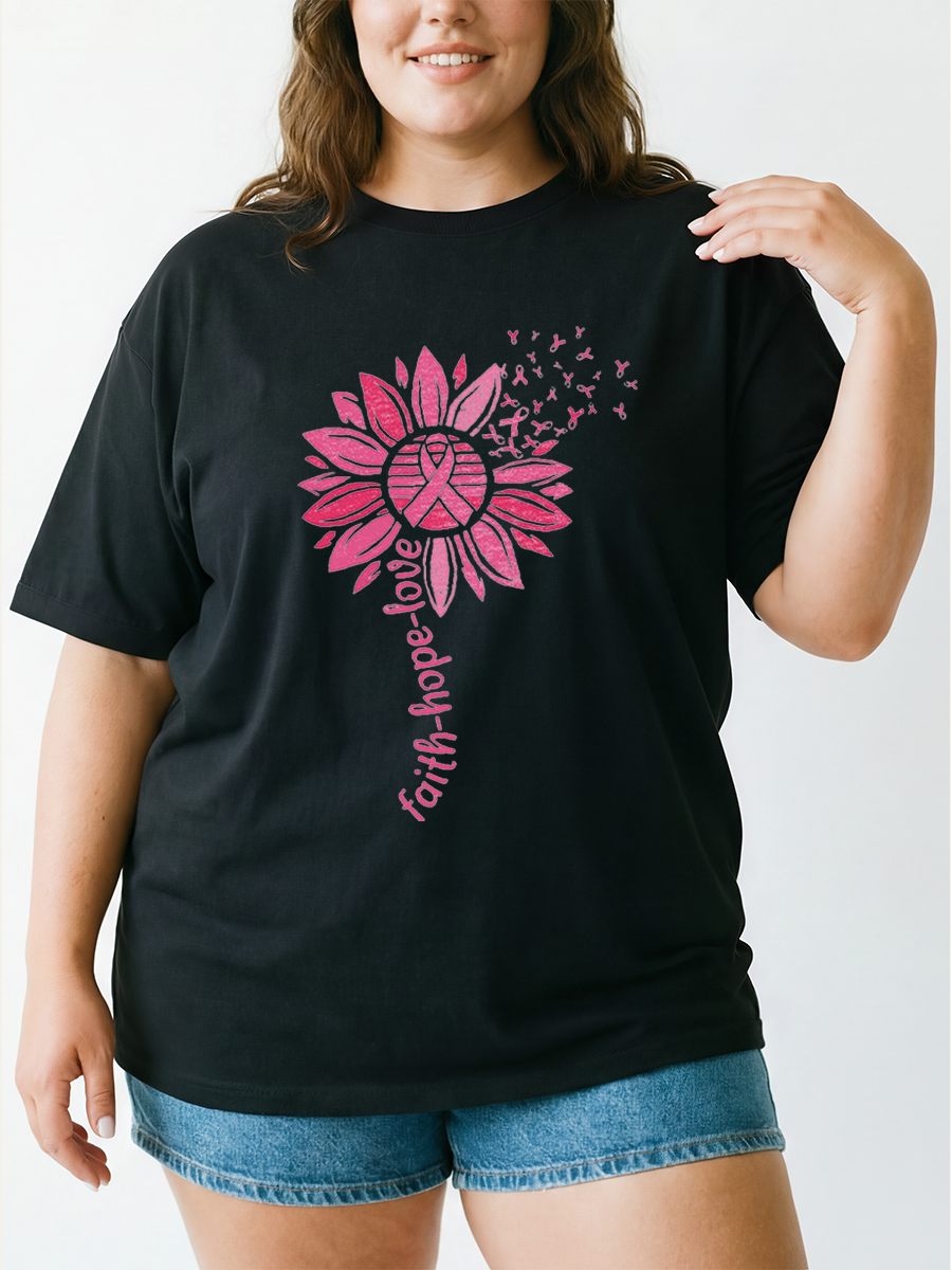 Vintage Breast Cancer Sunflower Oversize Graphic Tee