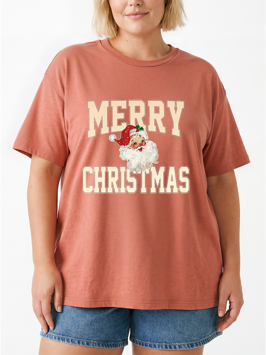 Vintage Merry Christmas Santa Oversize Graphic Tee