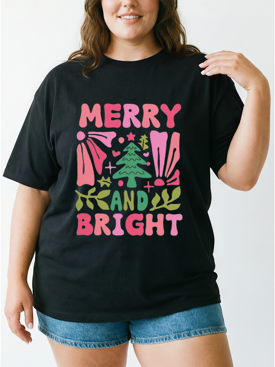 Vintage Boho Merry And Bright Oversize Graphic Tee