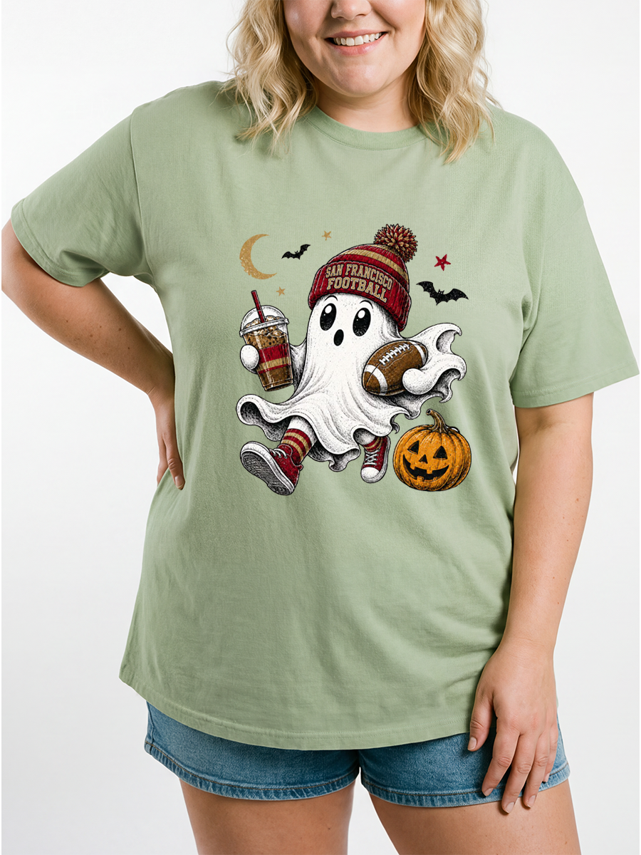 Vintage Halloween Football Ghost Oversize Graphic Tee