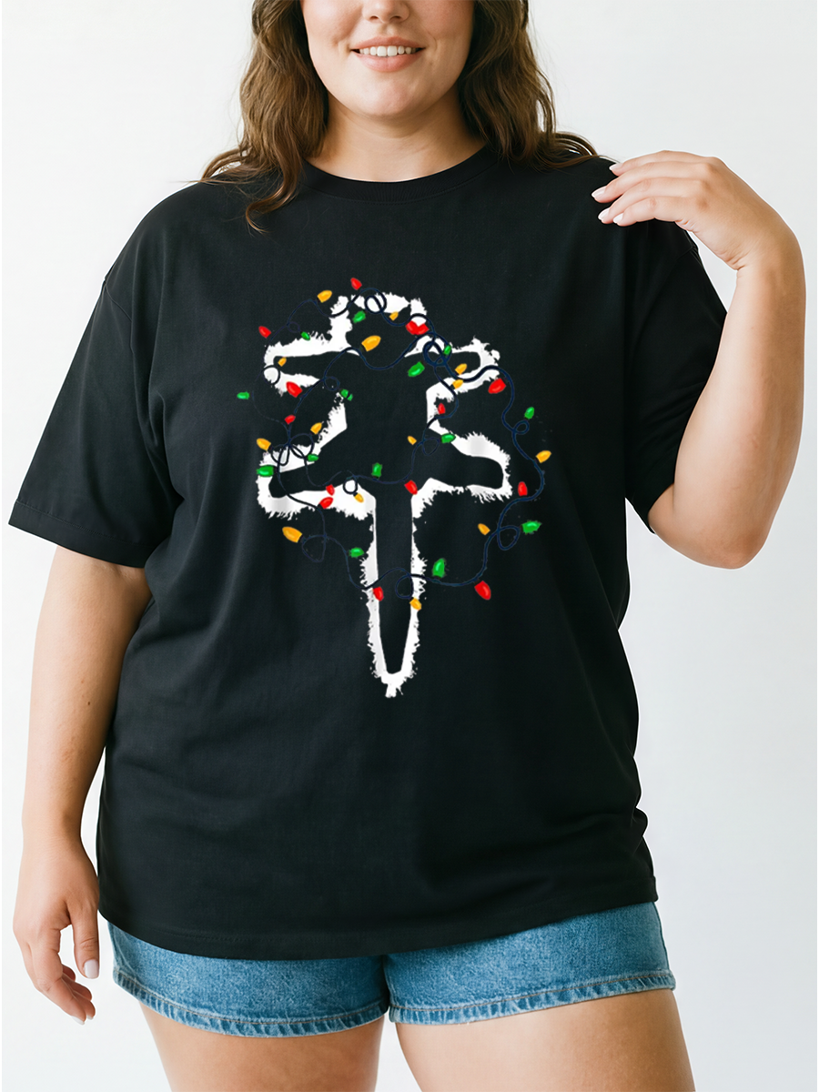 Vintage Cat Wrapped In Christmas Lights Oversize Graphic Tee